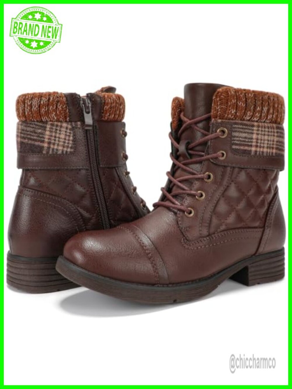 STQ Women's Combat Boots Lace-Up Faux Leather Ankle Boots